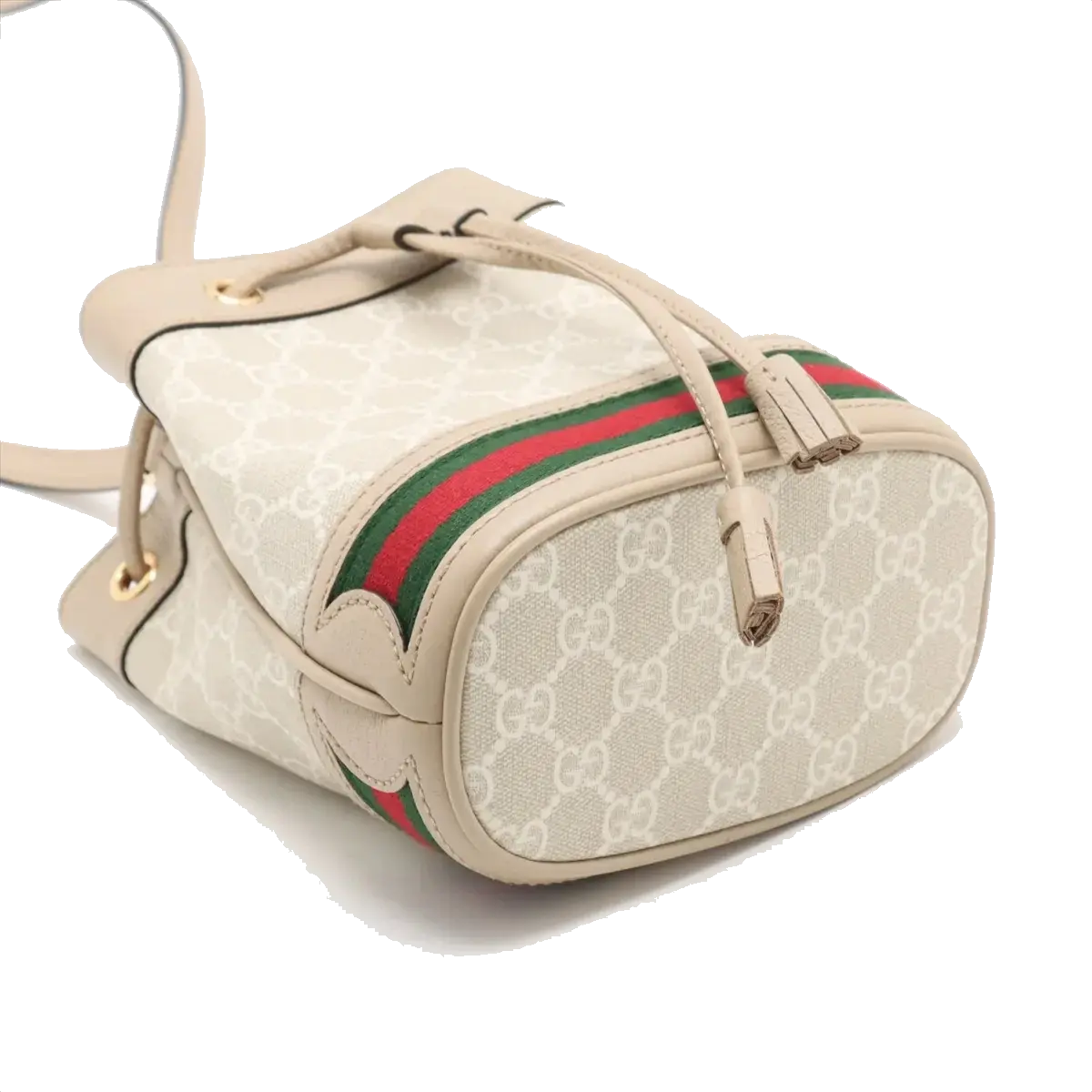 Pre-Loved Ophidia Bucket Bag GG Supreme Coated Canvas Mini with Gold Hardware, Beige / White
