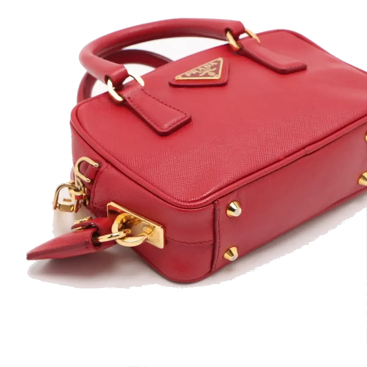 Pre-Loved Saffiano Mini Bauletto Handbag Leather Mini with Gold Hardware, Red
