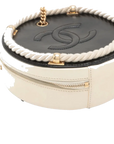 Pre-Loved En Vogue Round Clutch with Chain Crossbody Bag Leather Small with Gold Hardware, Black and Ivory