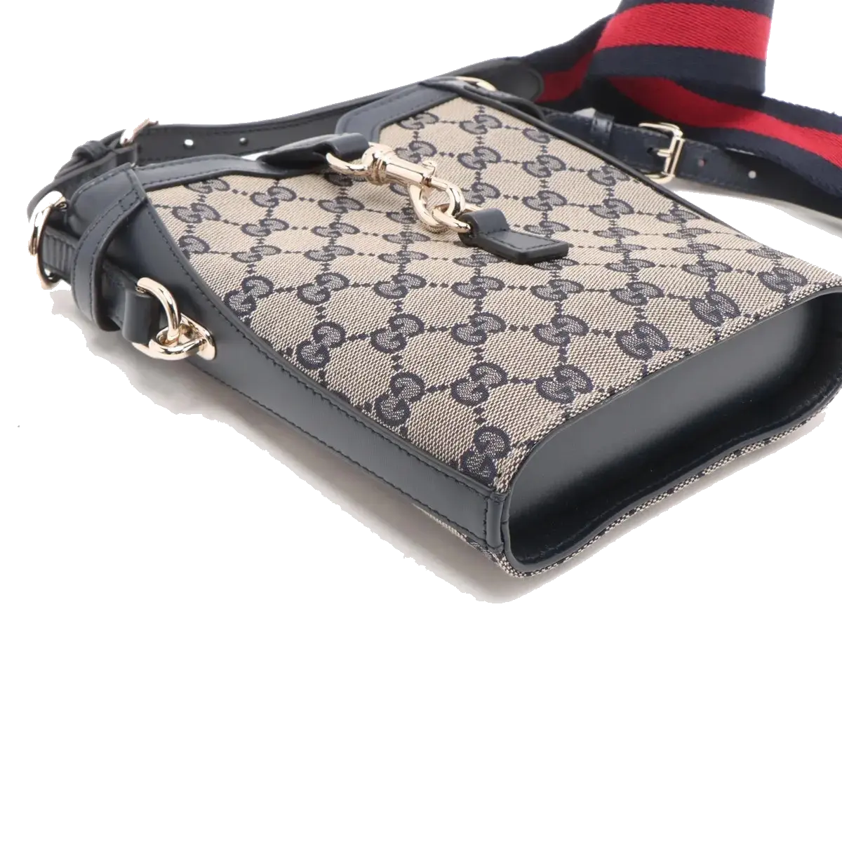 Pre-Loved GG Canvas Bucket Bag Crossbody Bag GG Monogram Coated Canvas Mini with Gold Hardware, Navy / Beige