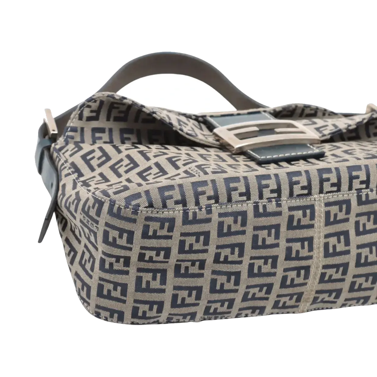 Pre-Loved Mamma Baguette Shoulder Bag Zucchino Coated Canvas with Silver Hardware, Grey / Navy