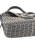 Pre-Loved Mamma Baguette Shoulder Bag Zucchino Coated Canvas with Silver Hardware, Grey / Navy