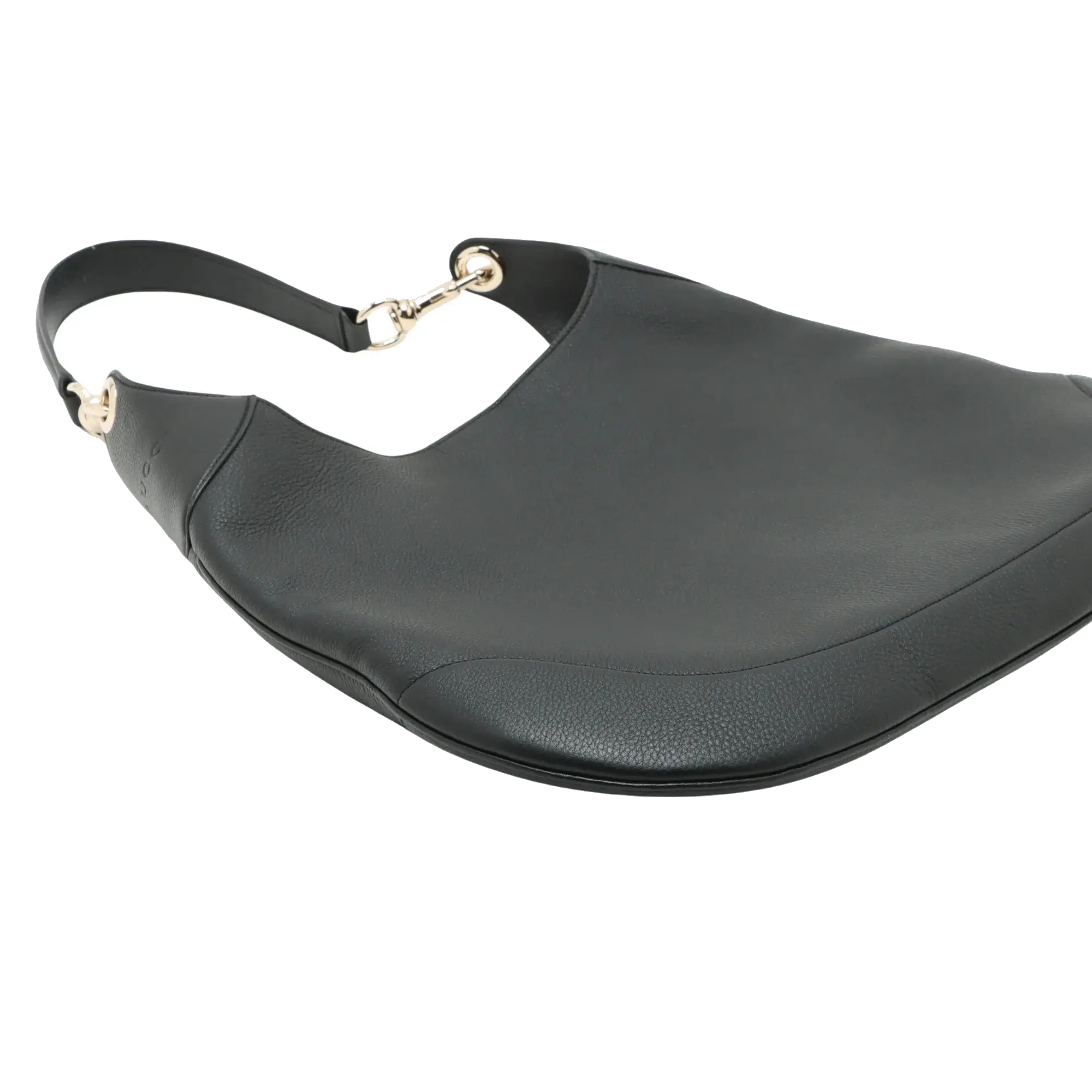 Pre-Loved Web Hobo Shoulder Bag Leather with Gold Hardware, Black