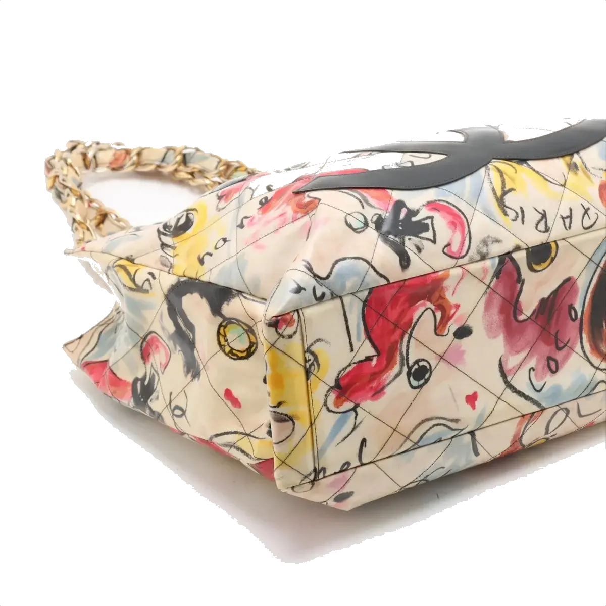 Pre-Loved Graffiti CC Tote Tote Quilted Coated Canvas with Gold Hardware, Multicolor