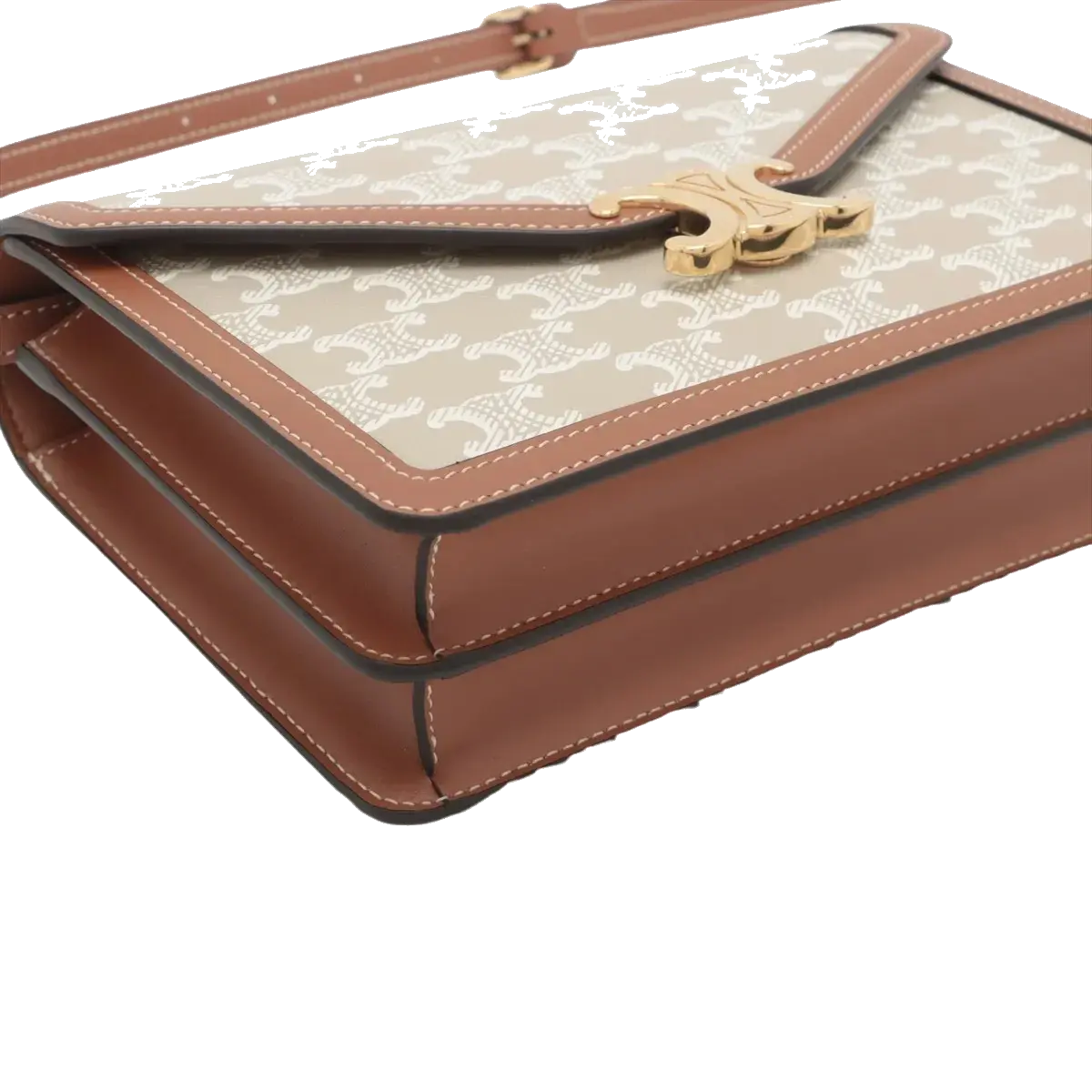 Pre-Loved Triomphe Wallet on Chain Crossbody Bag Triomphe Canvas with Gold Hardware, Beige and Tan