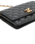 Pre-Loved Wallet on Chain Crossbody Bag Quilted Leather with Gold Hardware, Black