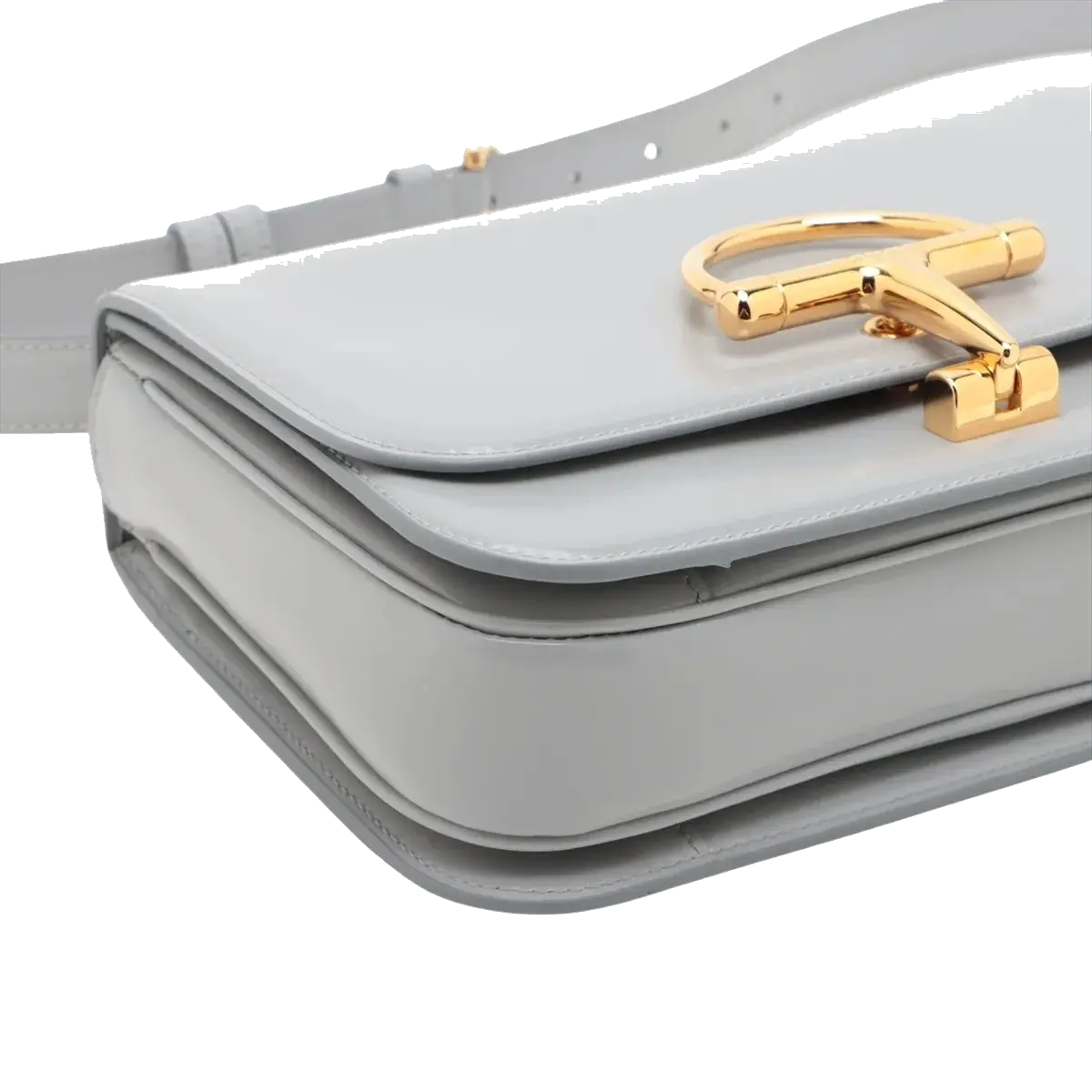 Pre-Loved Stirrup Flap Bag Shoulder Bag Leather Small with Gold Hardware, Light Gray