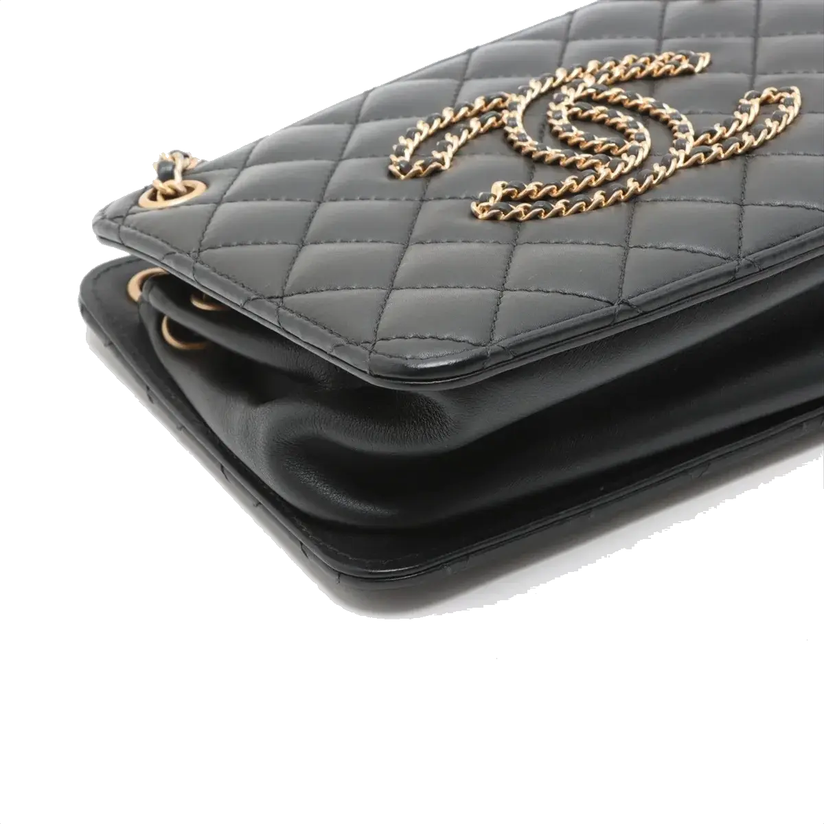 Pre-Loved CC Chain Logo Quilted Chain Bag Shoulder Bag Quilted Leather Small with Gold Hardware, Black