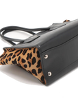 Pre-Loved Twin Pocket Tote Tote Leopard Leather Small with Silver Hardware, Black