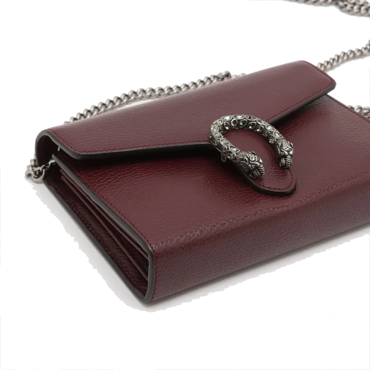 Pre-Loved Dionysus Chain Wallet Crossbody Bag Leather Mini with Aged Silver Hardware, Burgundy