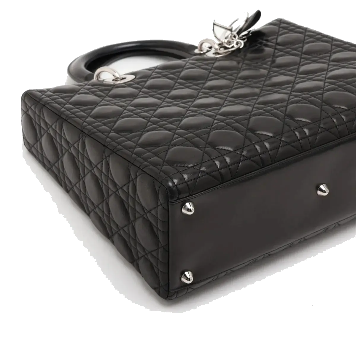 Pre-Loved Lady Dior Handbag Cannage Leather Large with Silver Hardware, Black