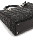 Pre-Loved Lady Dior Handbag Cannage Leather Large with Silver Hardware, Black
