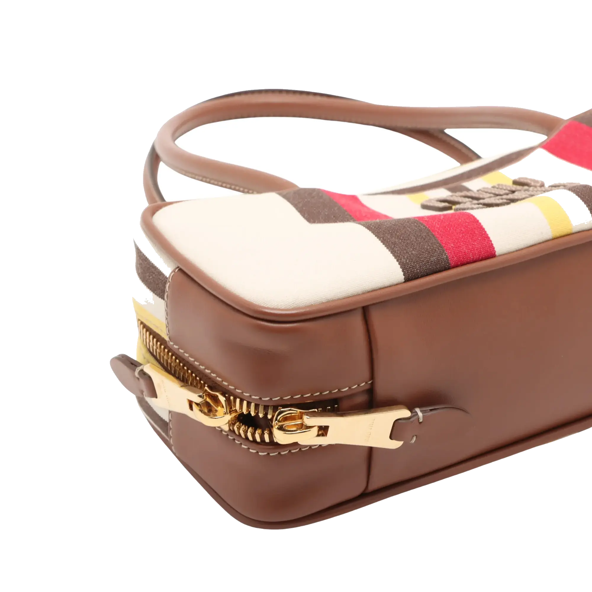 Pre-Loved Bowling Bag Handbag Striped Canvas Small with Gold Hardware, Beige Multicolor