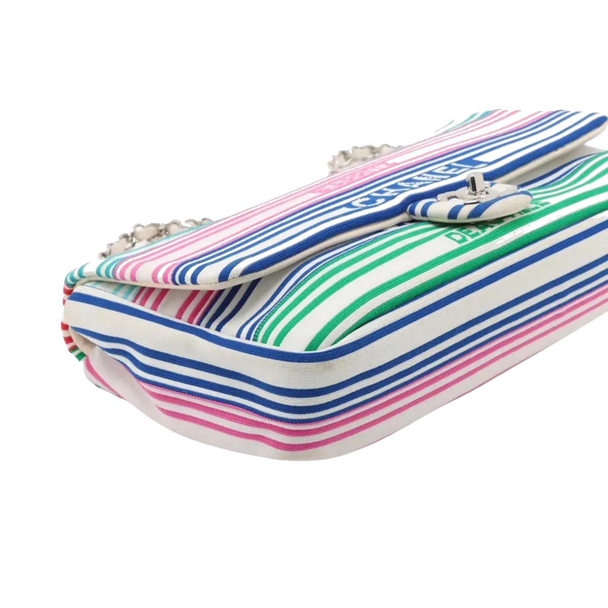 Pre-Loved Coco Stripe Flap Shoulder Bag Striped Canvas with Silver Hardware, Multicolor