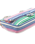 Pre-Loved Coco Stripe Flap Shoulder Bag Striped Canvas with Silver Hardware, Multicolor