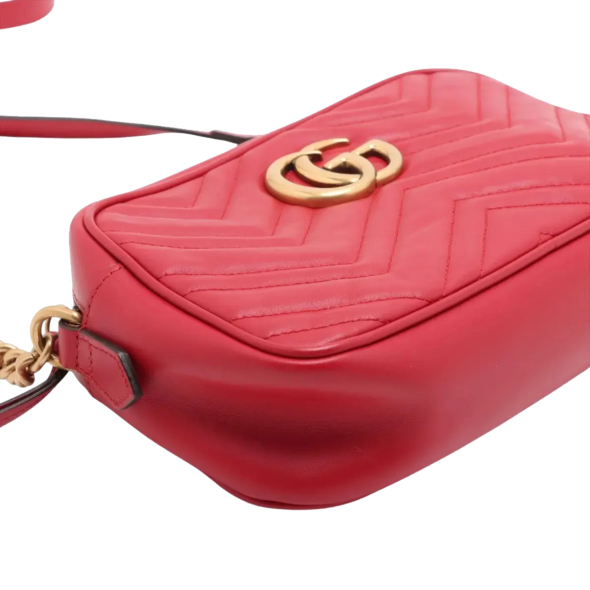 Pre-Loved GG Marmont Matelassé Camera Bag Crossbody Bag Quilted Leather Small with Aged Gold Hardware, Red