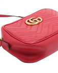 Pre-Loved GG Marmont Matelassé Camera Bag Crossbody Bag Quilted Leather Small with Aged Gold Hardware, Red