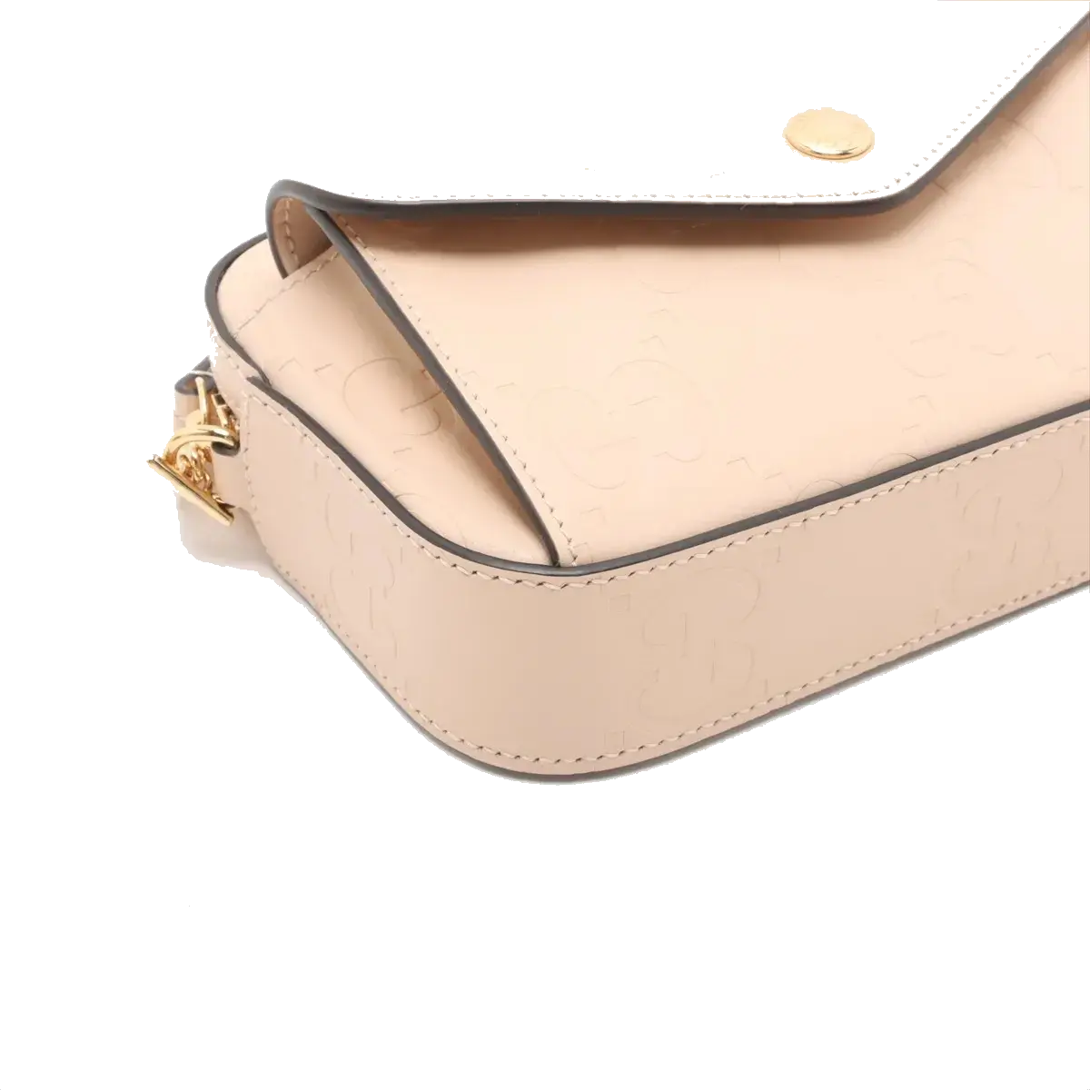 Pre-Loved GG Embossed Mini Chain Camera Bag Crossbody Bag Monogram Leather Mini with Gold Hardware, Beige