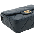 Pre-Loved Matelassé Mini Flap Crossbody Bag Quilted Leather Mini with Aged Gold Hardware, Navy