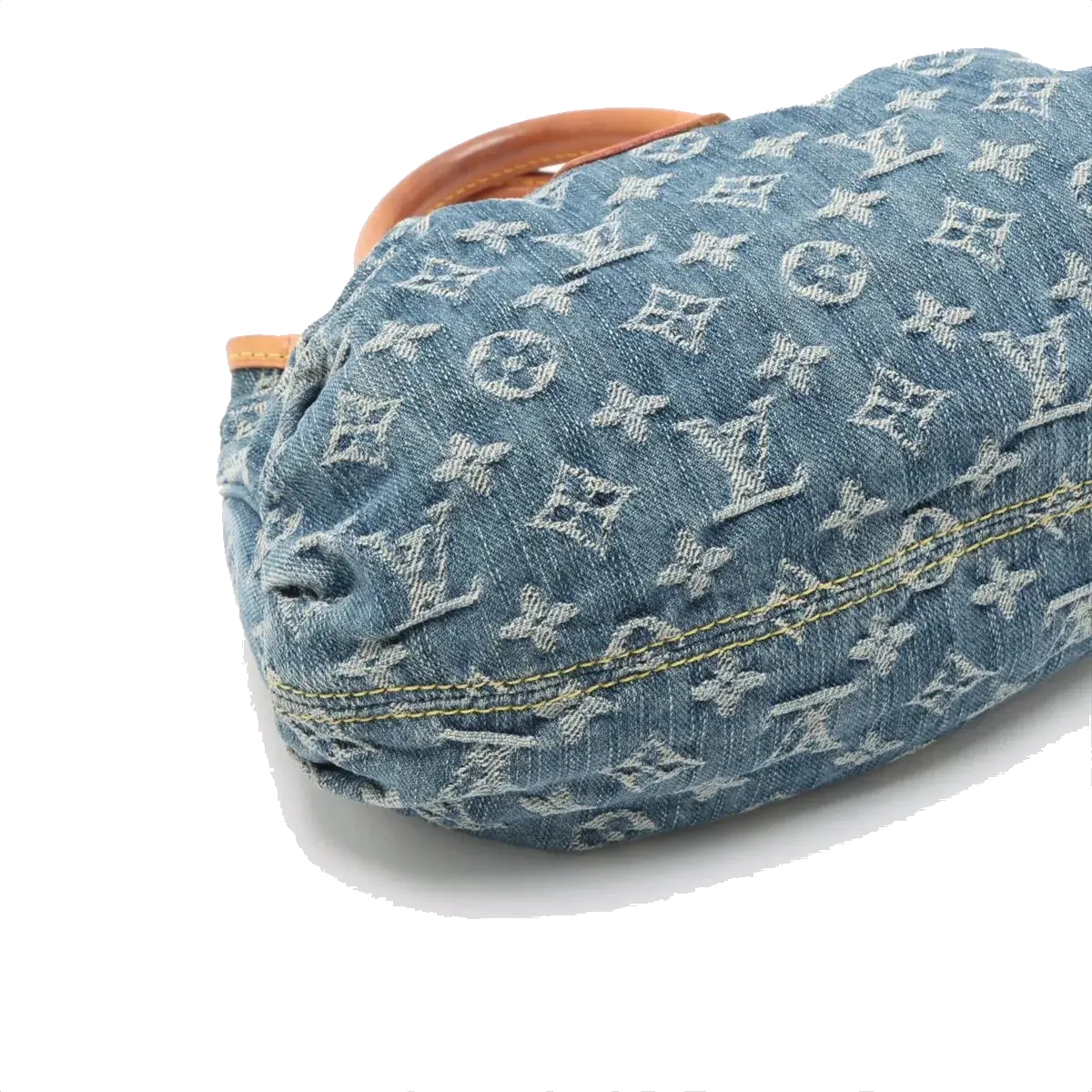 Pre-Loved Pleaty Handbag Monogram Denim Small with Gold Hardware, Blue
