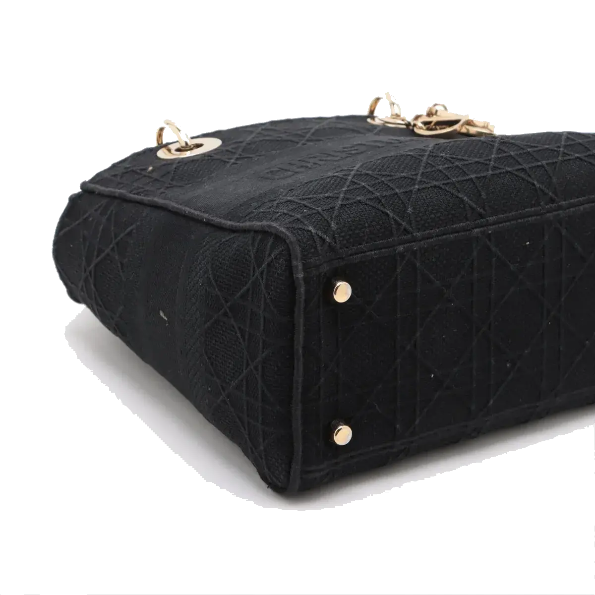 Pre-Loved Lady D-Lite Handbag Cannage Canvas Medium with Gold Hardware, Black