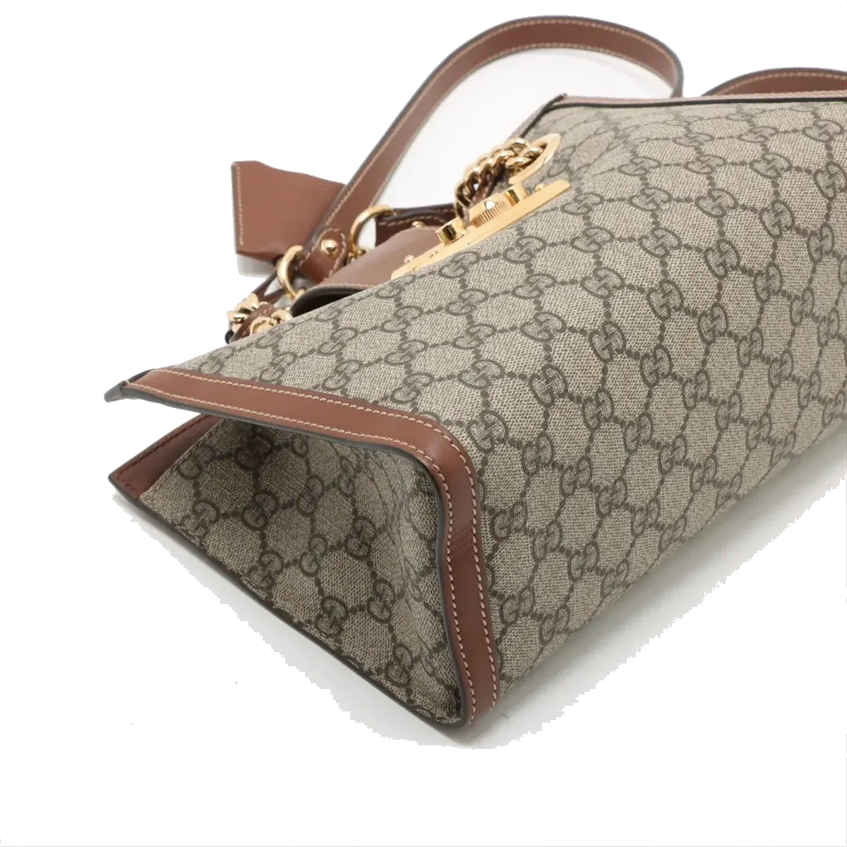 Pre-Loved Padlock Tote Monogram Coated Canvas Small with Gold Hardware, Beige Ebony
