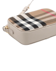 Pre-Loved Check Camera Bag Crossbody Bag Check Canvas Small with Gold Hardware, Beige Check / Cream