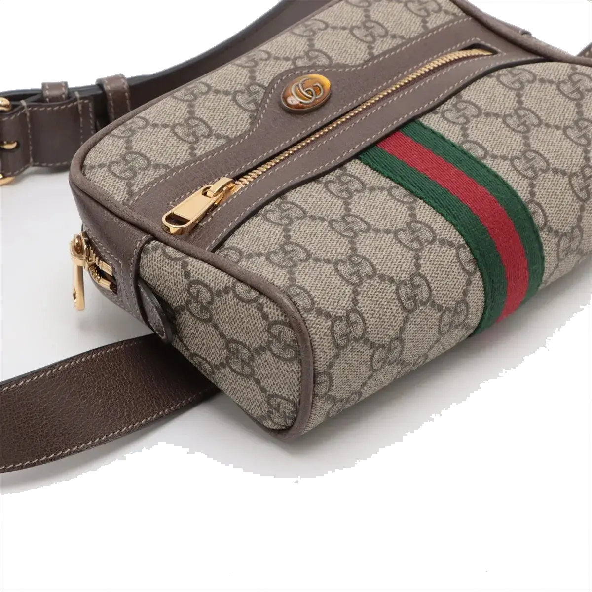 Pre-Loved Ophidia Belt Bag Monogram Coated Canvas Small with Gold Hardware, Beige Ebony