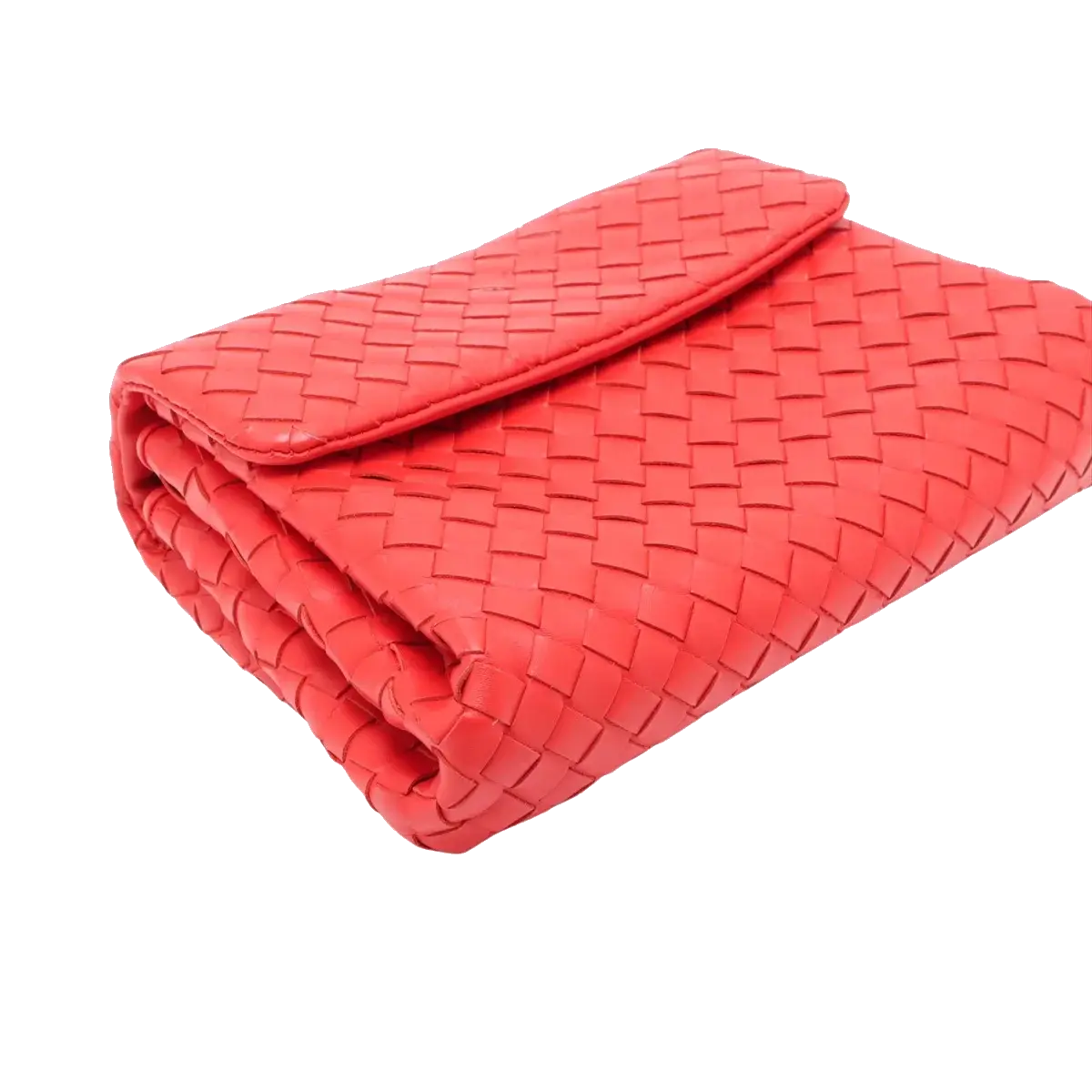 Pre-Loved Intrecciato Clutch Clutch Intrecciato Leather with Silver Hardware, Coral Red
