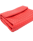Pre-Loved Intrecciato Clutch Clutch Intrecciato Leather with Silver Hardware, Coral Red