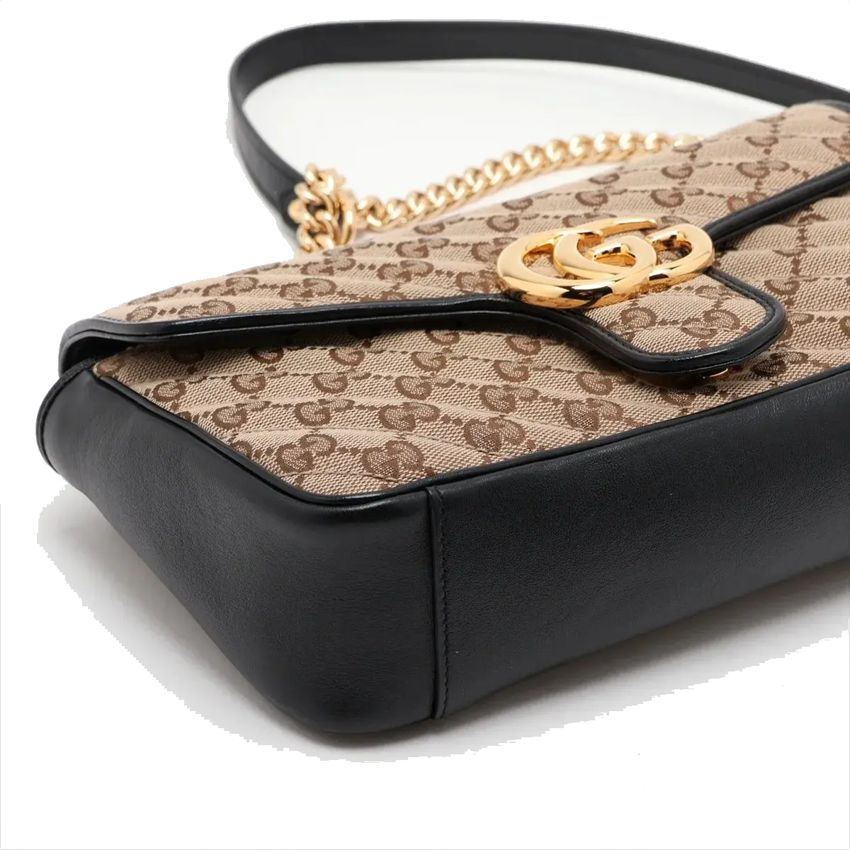 Pre-Loved GG Marmont Shoulder Bag Monogram Coated Canvas Small with Gold Hardware, Beige Ebony