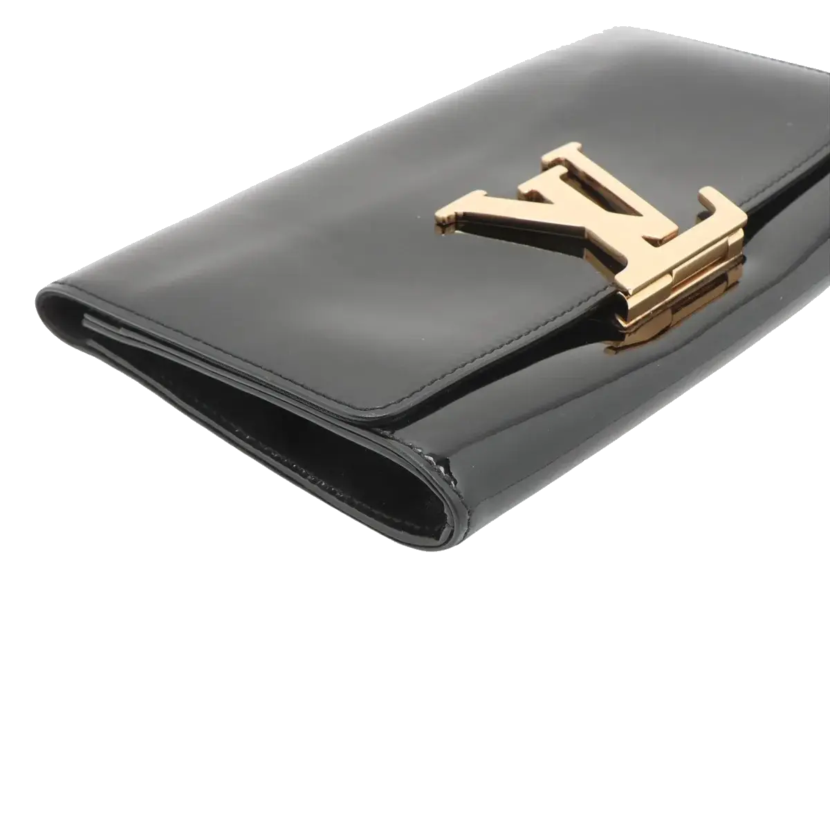 Pre-Loved Louise Clutch Patent Leather with Gold Hardware, Black