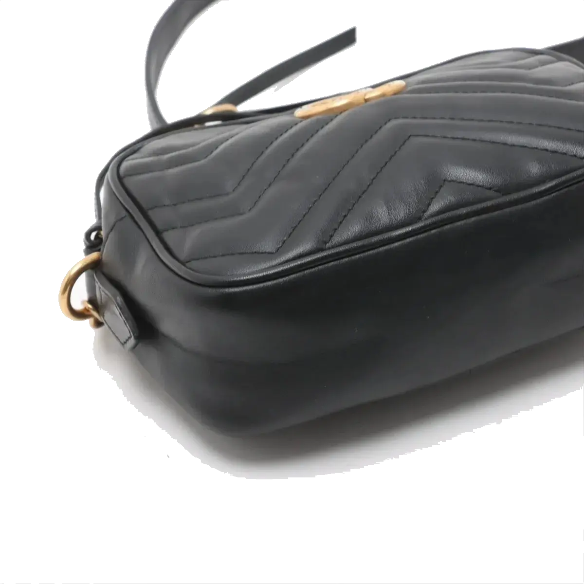 Pre-Loved GG Marmont Matelassé Camera Bag Crossbody Bag Quilted Leather Mini with Aged Gold Hardware, Black
