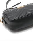 Pre-Loved GG Marmont Matelassé Camera Bag Crossbody Bag Quilted Leather Mini with Aged Gold Hardware, Black