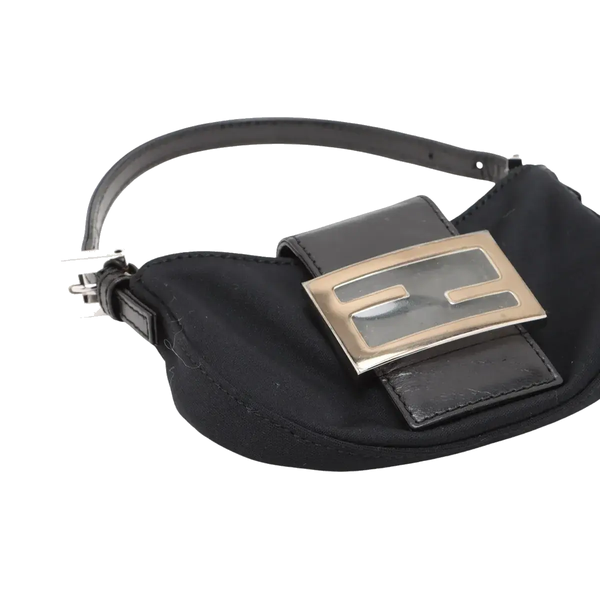 Pre-Loved Mini Mamma Baguette Shoulder Bag Canvas Plain Mini with Silver Hardware, Black