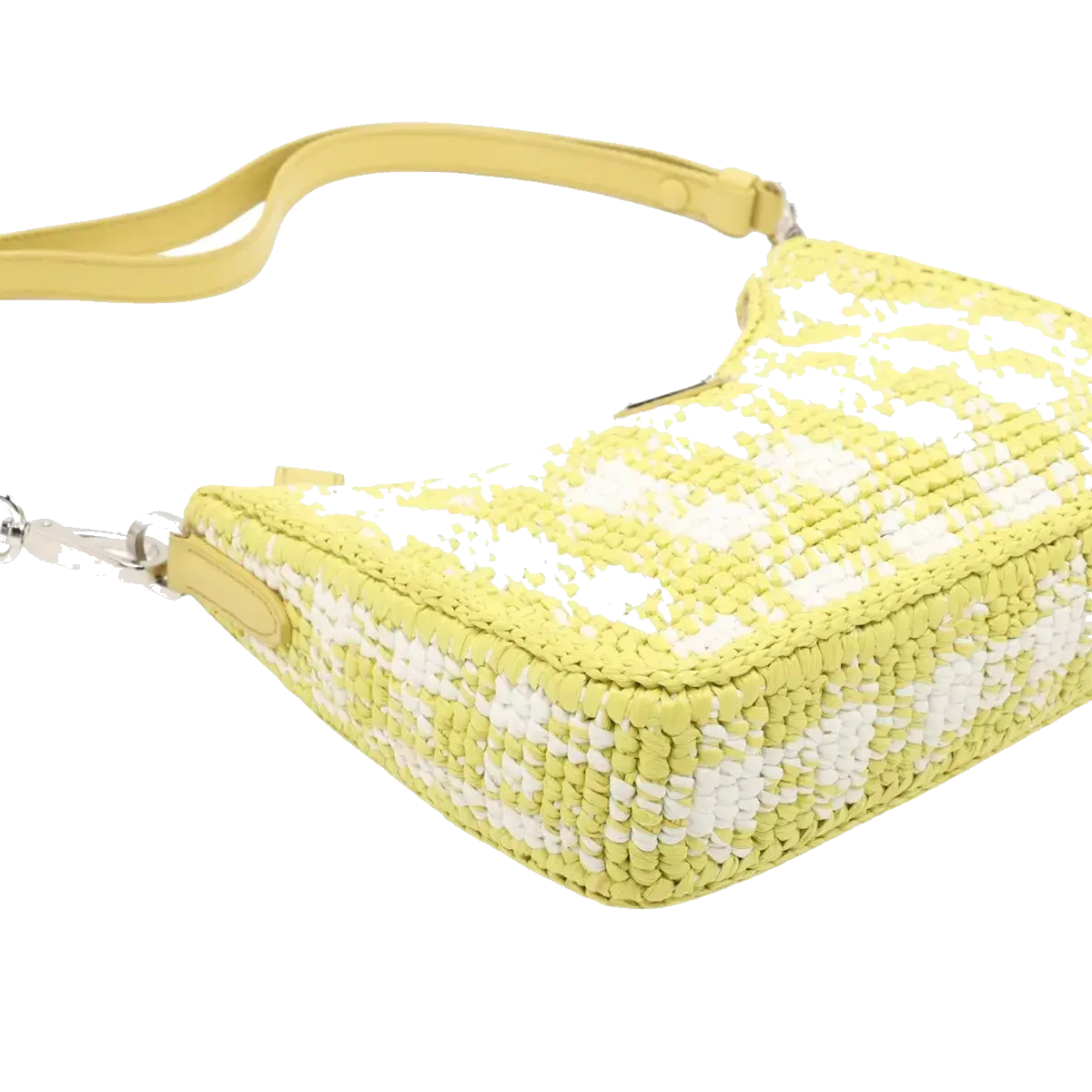 Pre-Loved Re-Edition 2005 Shoulder Bag Crochet Raffia Gingham Mini with Silver Hardware, Yellow and White