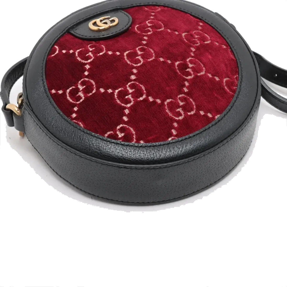 Pre-Loved Ophidia Round Mini Crossbody Bag Monogram Velvet Mini with Aged Gold Hardware, Red and Black