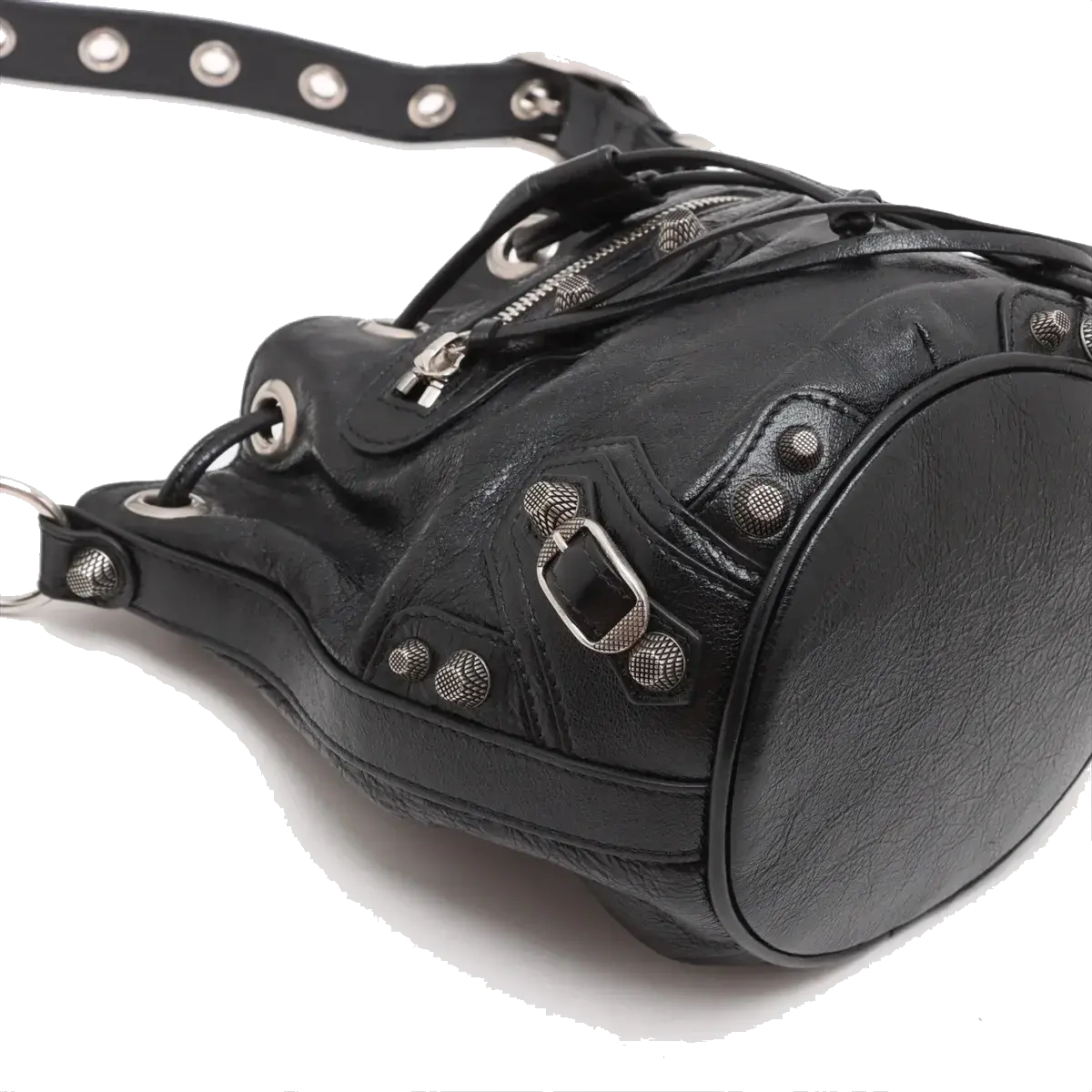 Pre-Loved Le Cagole Bucket Bucket Bag Leather XS with Aged Silver Hardware, Black