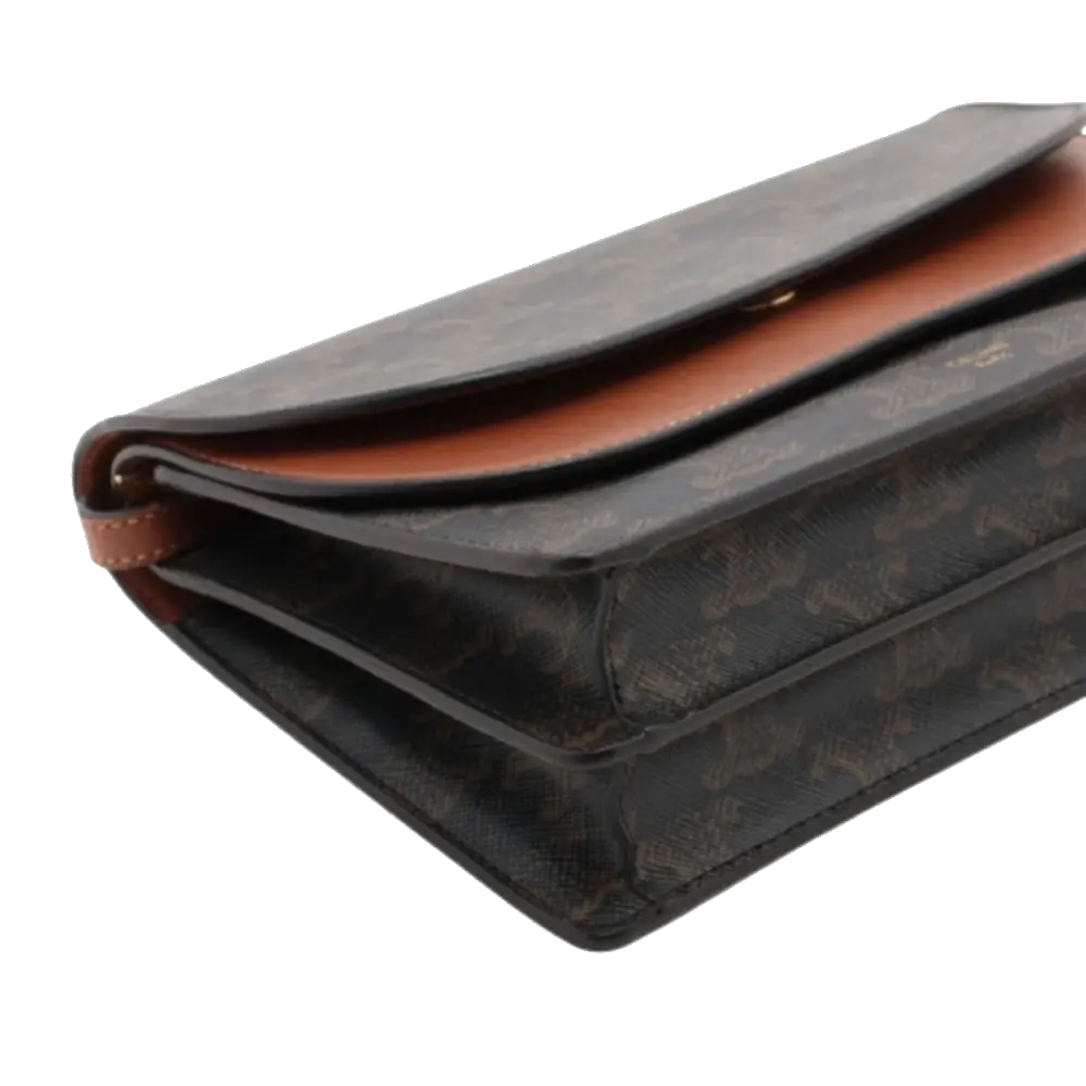 Pre-Loved Triomphe Wallet on Strap Crossbody Bag Triomphe Coated Canvas with Gold Hardware, Brown
