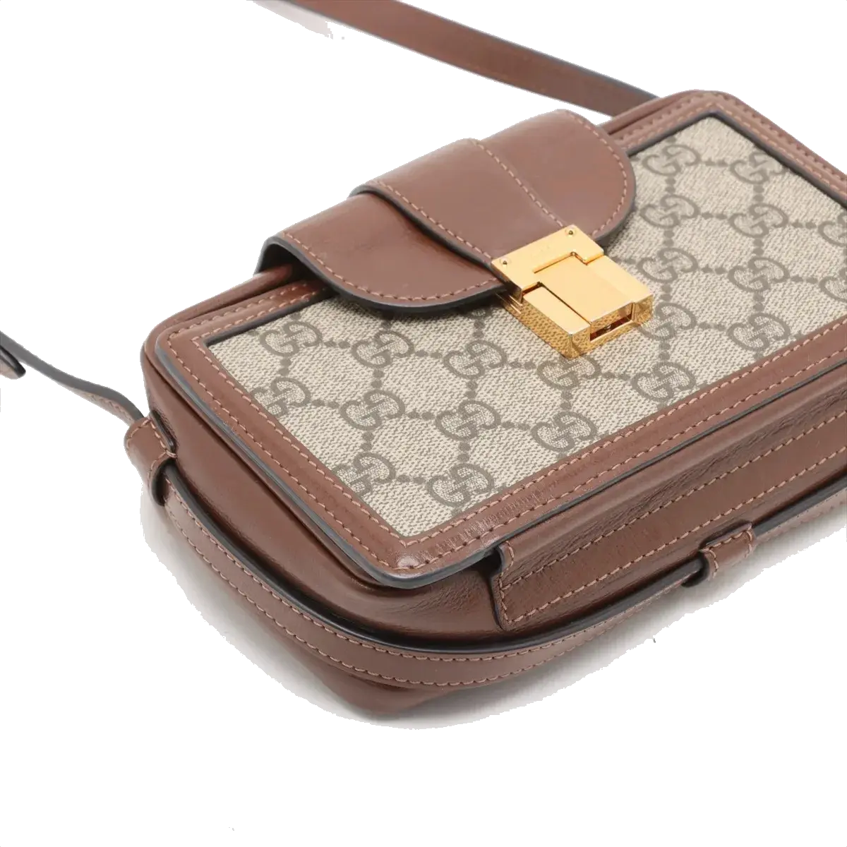 Pre-Loved GG Supreme Crossbody Bag Monogram Coated Canvas Mini with Gold Hardware, Beige/Brown