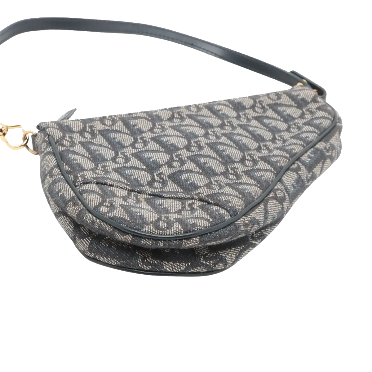 Pre-Loved Saddle Pochette Shoulder Bag Oblique Coated Canvas Mini with Gold Hardware, Navy Blue