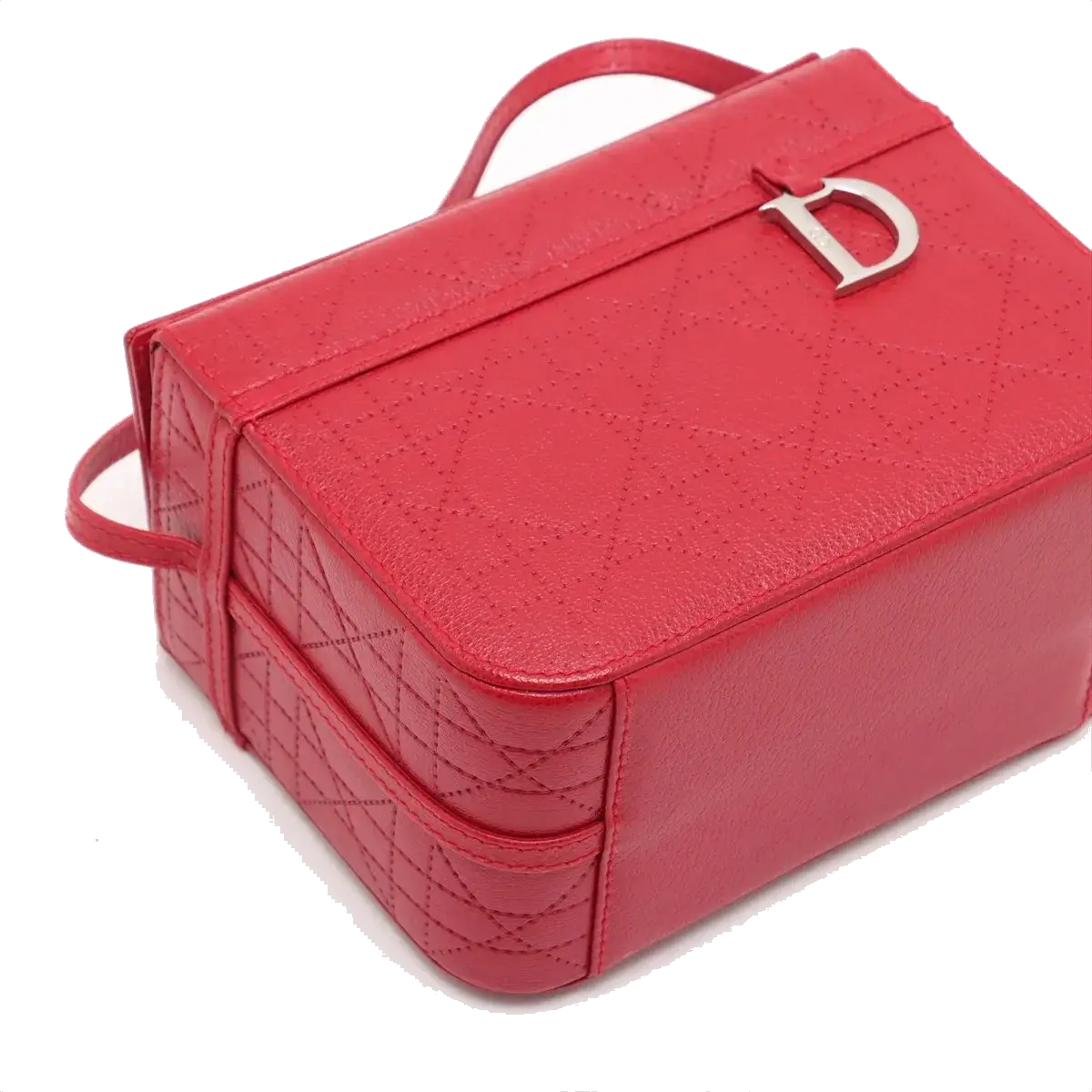Pre-Loved Lady Dior Vanity Handbag Cannage Leather Mini with Silver Hardware, Red
