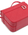 Pre-Loved Lady Dior Vanity Handbag Cannage Leather Mini with Silver Hardware, Red