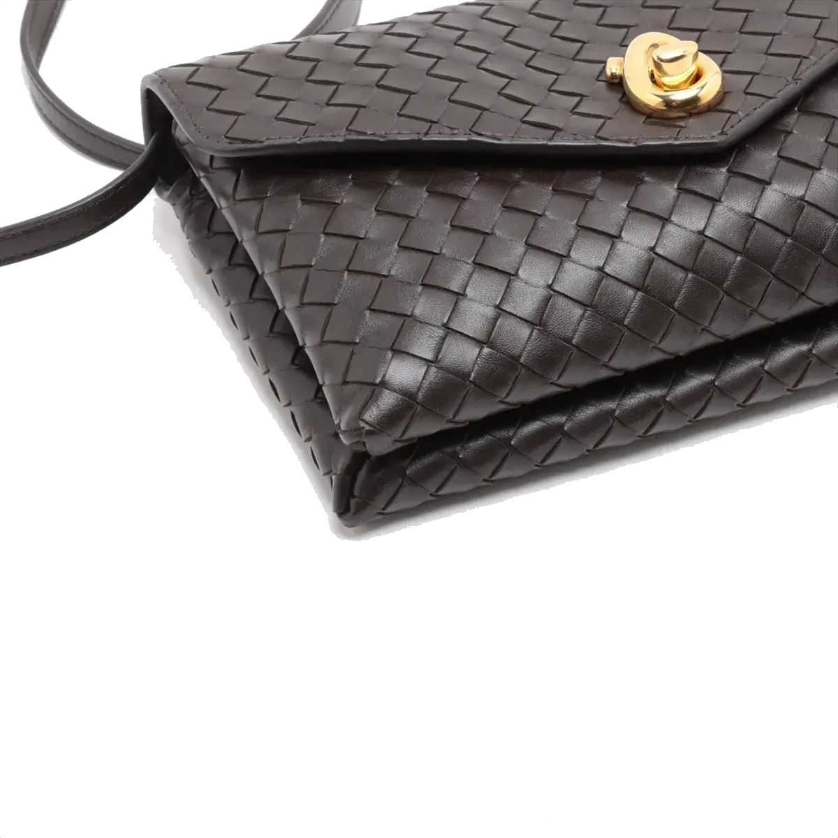 Pre-Loved Andiamo Crossbody Bag Intrecciato Leather Small with Gold Hardware, Dark Brown