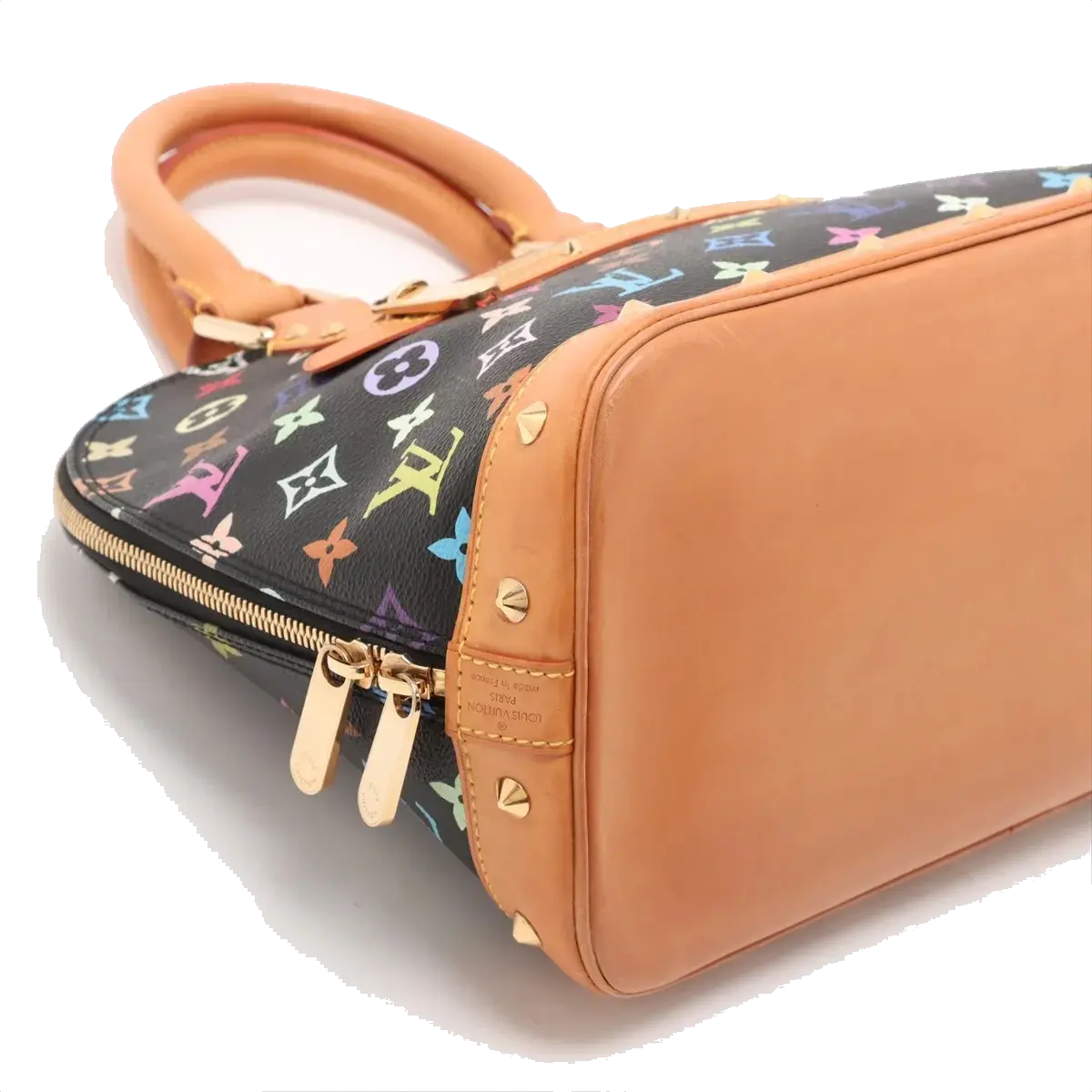 Pre-Loved Alma Handbag Monogram Coated Canvas PM with Gold Hardware, Black Multicolor