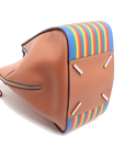 Pre-Loved Hammock Shoulder Bag Striped Leather Medium with Silver Hardware, Tan with Rainbow Multicolor