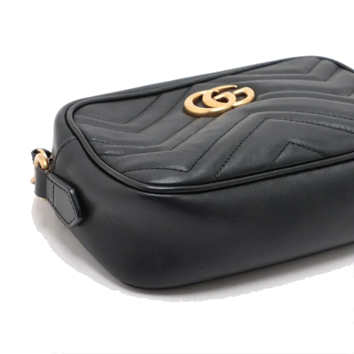 Pre-Loved GG Marmont Matelassé Crossbody Bag Quilted Leather Mini with Aged Gold Hardware, Black