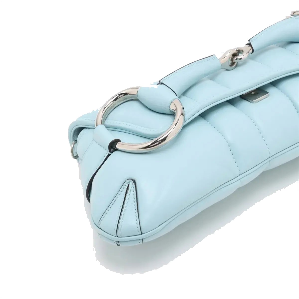 Pre-Loved Horsebit Chain Shoulder Bag Quilted Leather Small with Silver Hardware, Light Blue