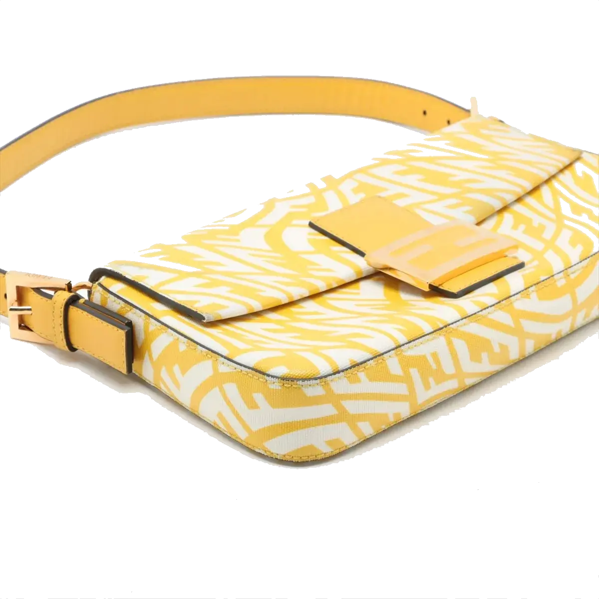 Pre-Loved Baguette Shoulder Bag FF Vertigo Coated Canvas with Gold Hardware, Yellow and White