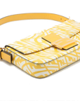 Pre-Loved Baguette Shoulder Bag FF Vertigo Coated Canvas with Gold Hardware, Yellow and White